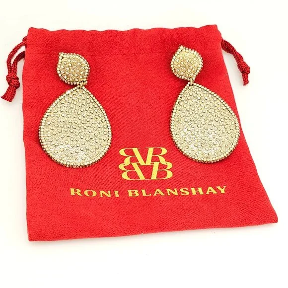 Roni Blanshay Swarovski Crystal Teardrop Statement Earrings – Champagne Gold - Picture 4 of 11